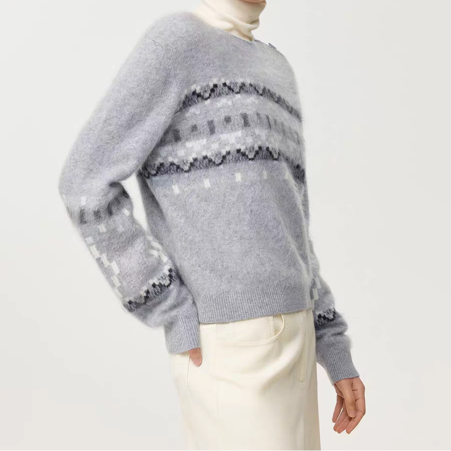 2219鄂1980 新品圆领虚提费尔岛拉绒女装慵懒针织衫25秋冬