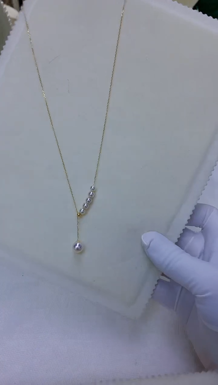 18K金镶嵌饰品海水珍珠4-5/8-9人鱼泪套链