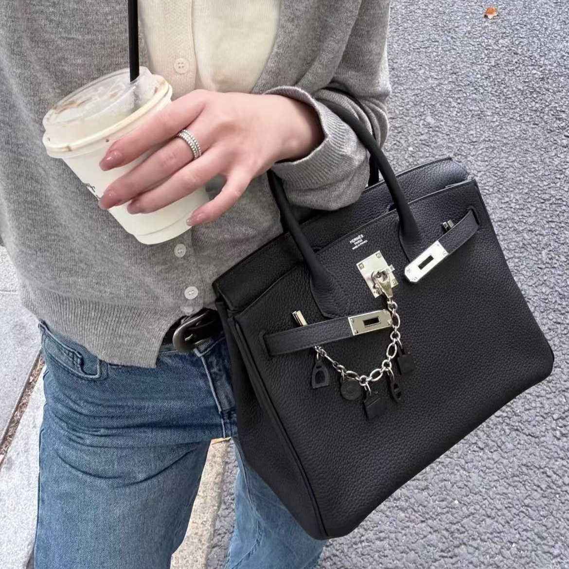 99新 Hermes/爱马仕 birkin30黑银togo X刻 无锁具