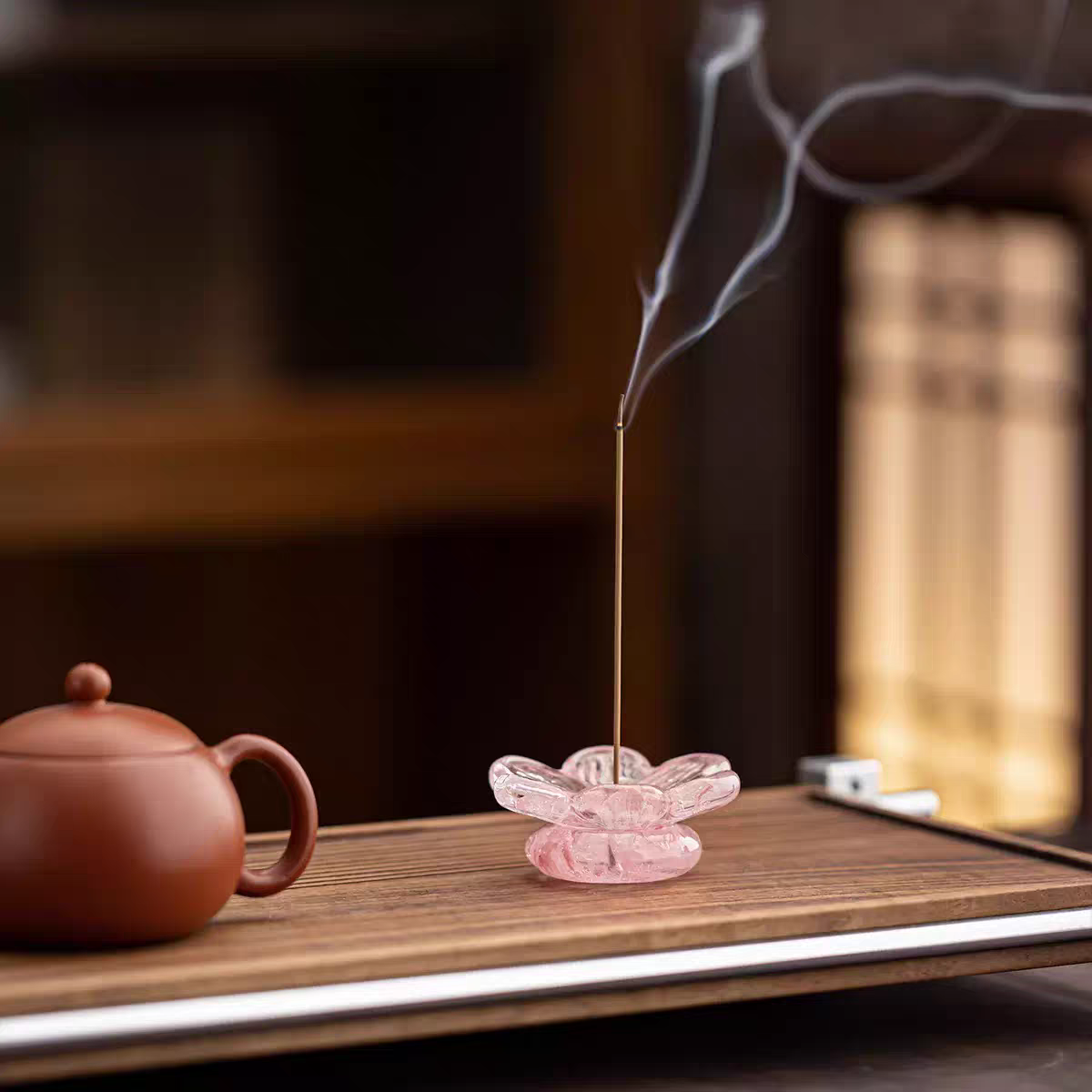  琉璃花瓣香插线香托盘檀香熏香玻璃盘香禅意摆件高级感水晶香座