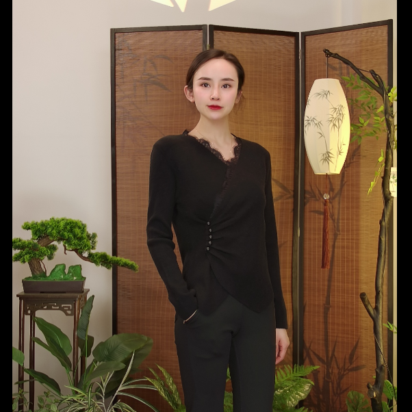 晴曦原创【】长58V领收腰款毛衣