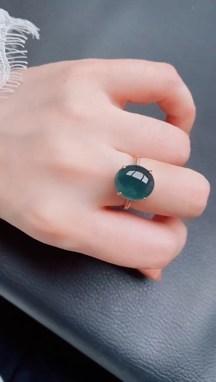 【闪购商品】翡翠戒指银S925镶嵌天然a货翡翠89