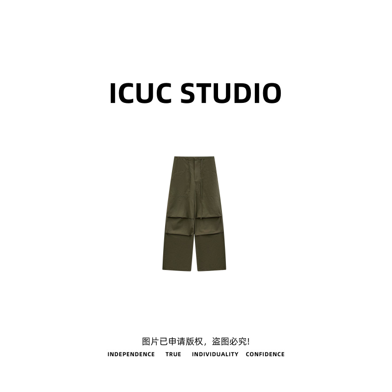 ICUC STUDIO-【层次感工装裤】高腰抽绳遮肉显瘦休闲裤2950