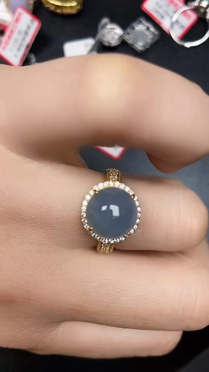 银S925镶嵌戒指翡翠9300