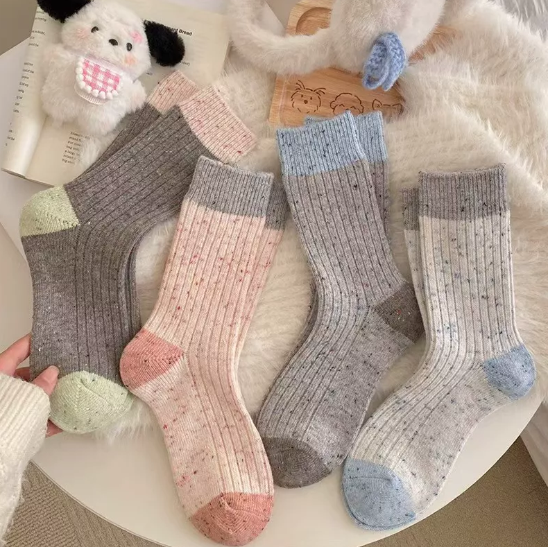 秋冬新款防滑韩版袜子女点子纱中筒袜撞色拼接加厚长袜SW-B985
