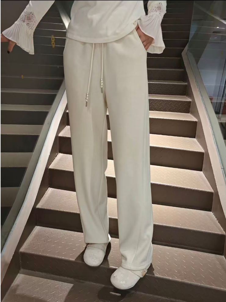 秋季高腰新中式气质时尚百搭显瘦宽松垂感休闲裤6355