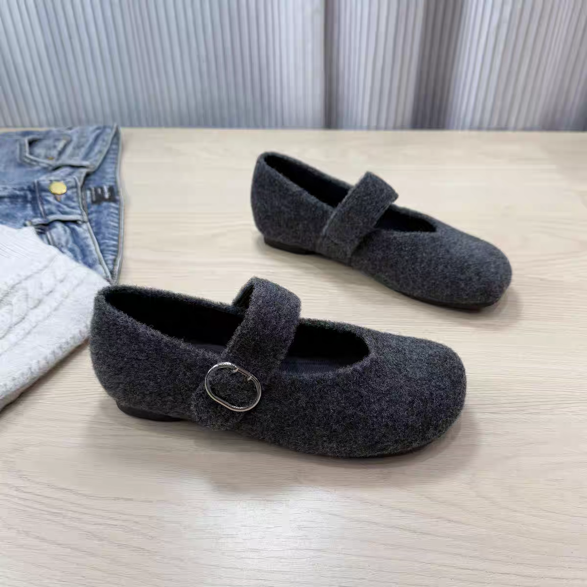 法式复古玛丽珍鞋秋冬加绒毛毛鞋软底浅口百搭平底韩舒适S390-82