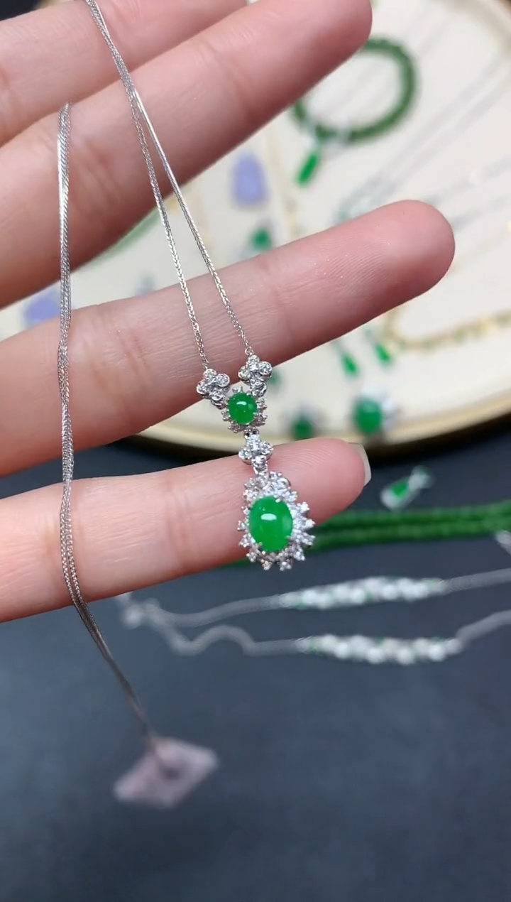 【闪购商品】翡翠套链18K金镶嵌套链A98|3980