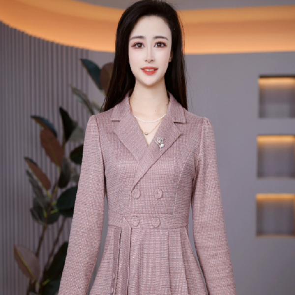 春季时尚新款气质修身减龄收腰长袖女装连衣裙M-4XL