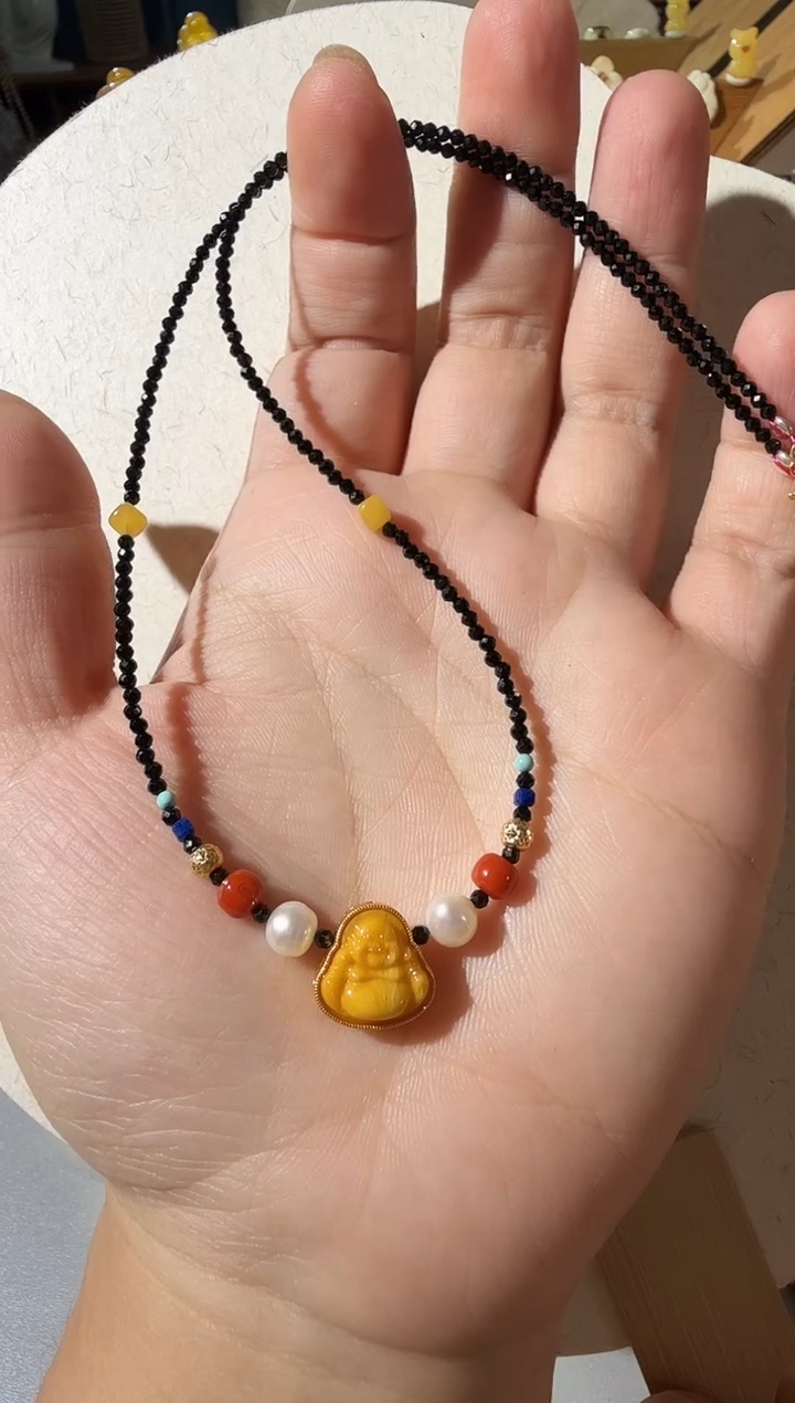 【闪购商品】蜜蜡项链银S925镀金镶嵌蜜蜡佛公项链多样性发货