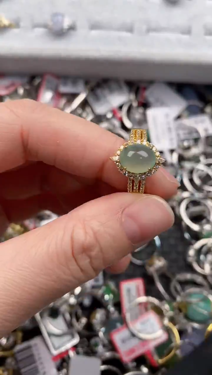 银S925镶嵌戒指翡翠666      3