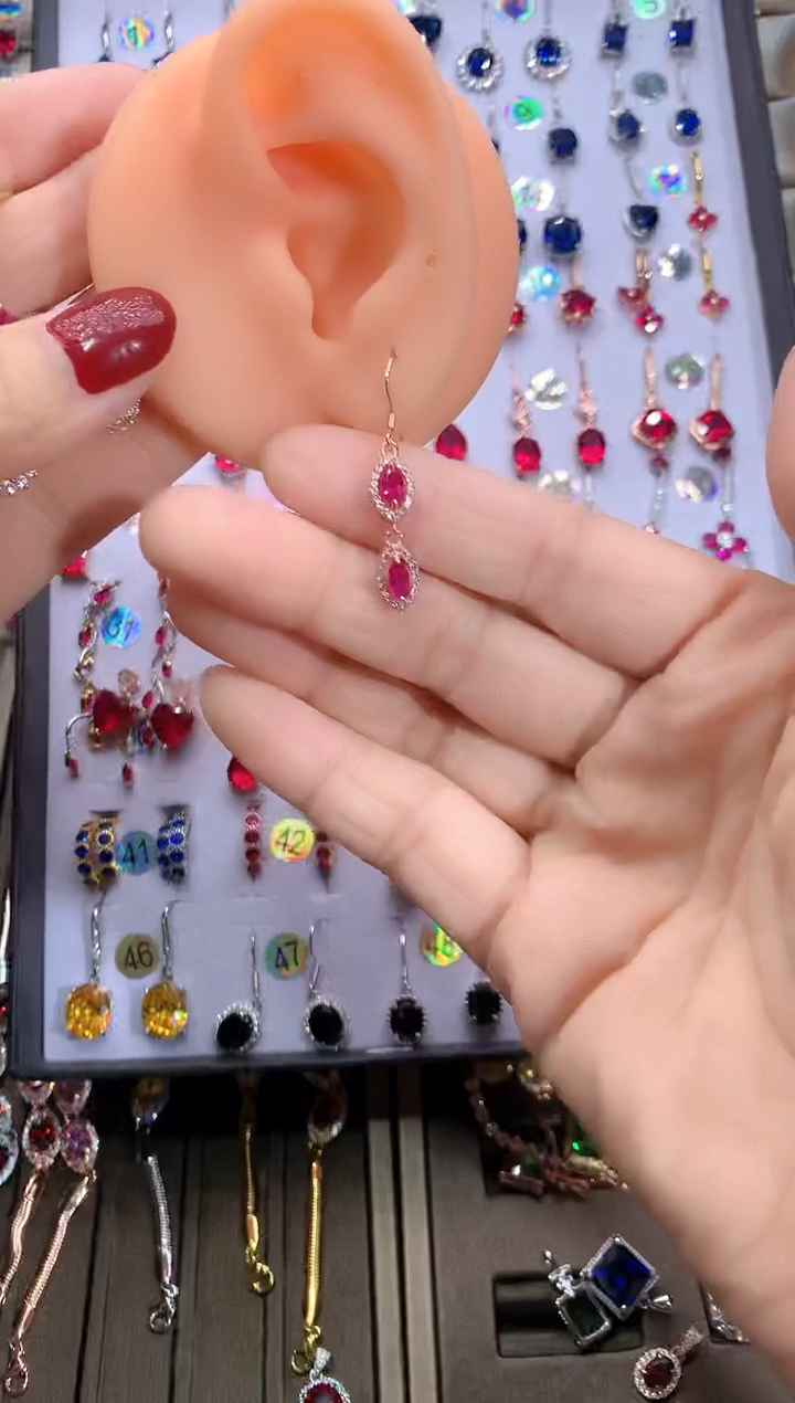 【闪购商品】红宝石耳饰银S925镶嵌玫瑰金