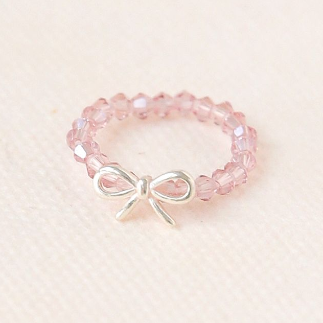 925银戒指 高级感小众设计纯银蝴蝶结手工气质粉色戒指JZS1009