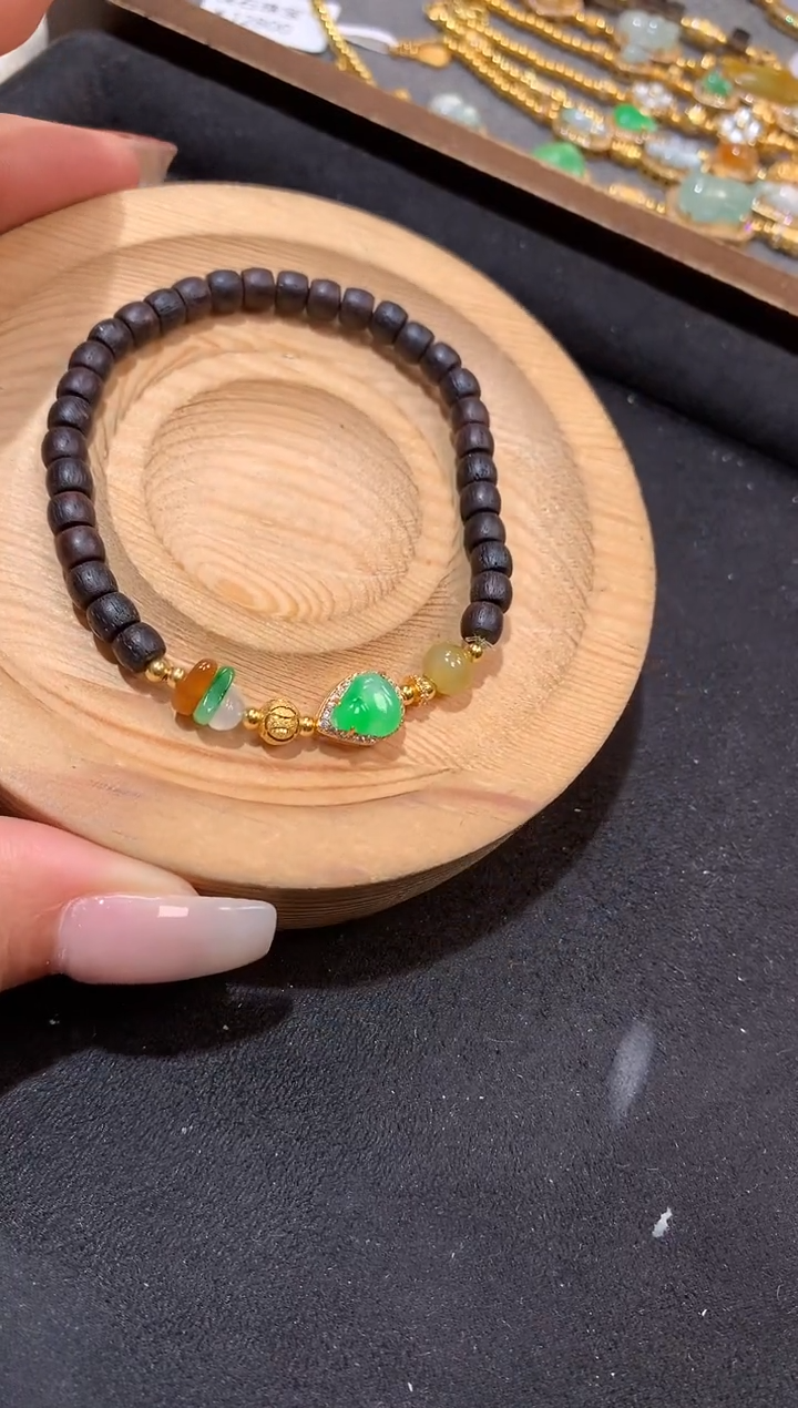 吊坠(不含链)银S925镶嵌翡翠手串