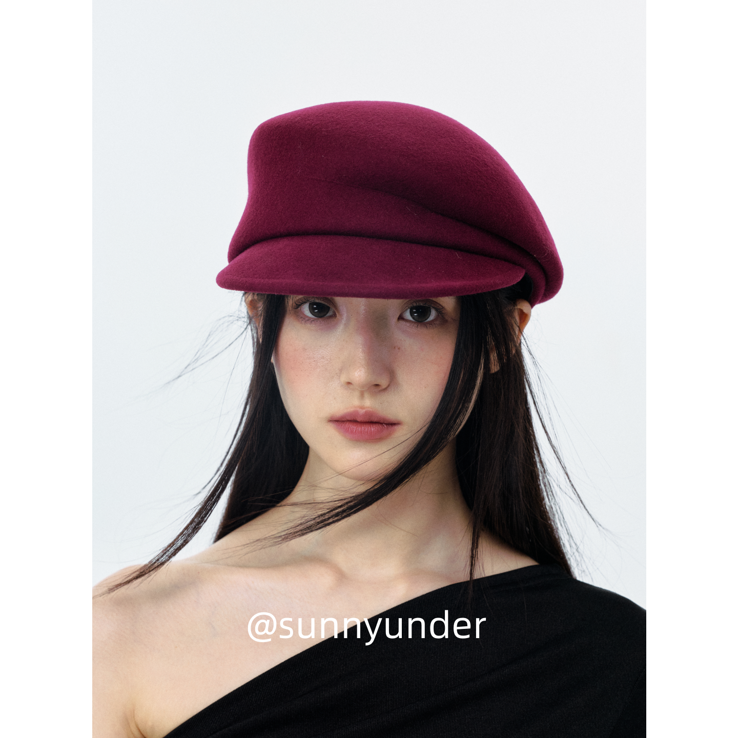 安哥拉红色羊毛马术帽子女春秋冬韩版日系百搭显脸小歪头报童帽潮