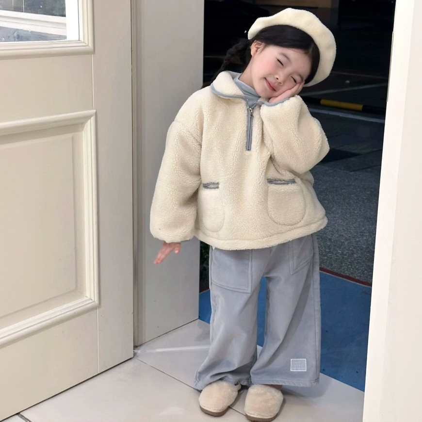女童秋冬套装小女孩韩版加绒卫衣儿童羊羔毛保暖帽衫宝宝时髦童装
