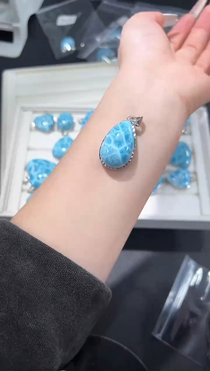 银S925镶嵌针钠钙石（海纹石）吊坠(不含链)15o多样性发其一【1个】