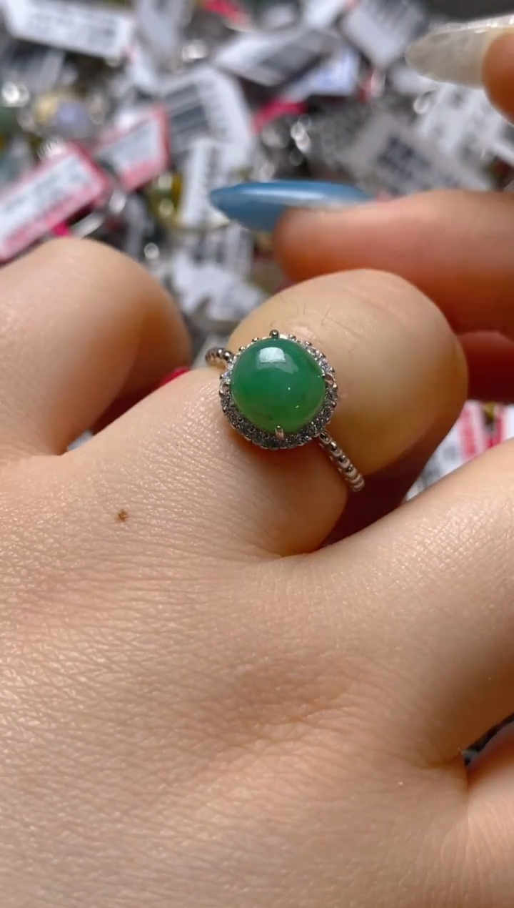 银S925镶嵌戒指翡翠百内无证书