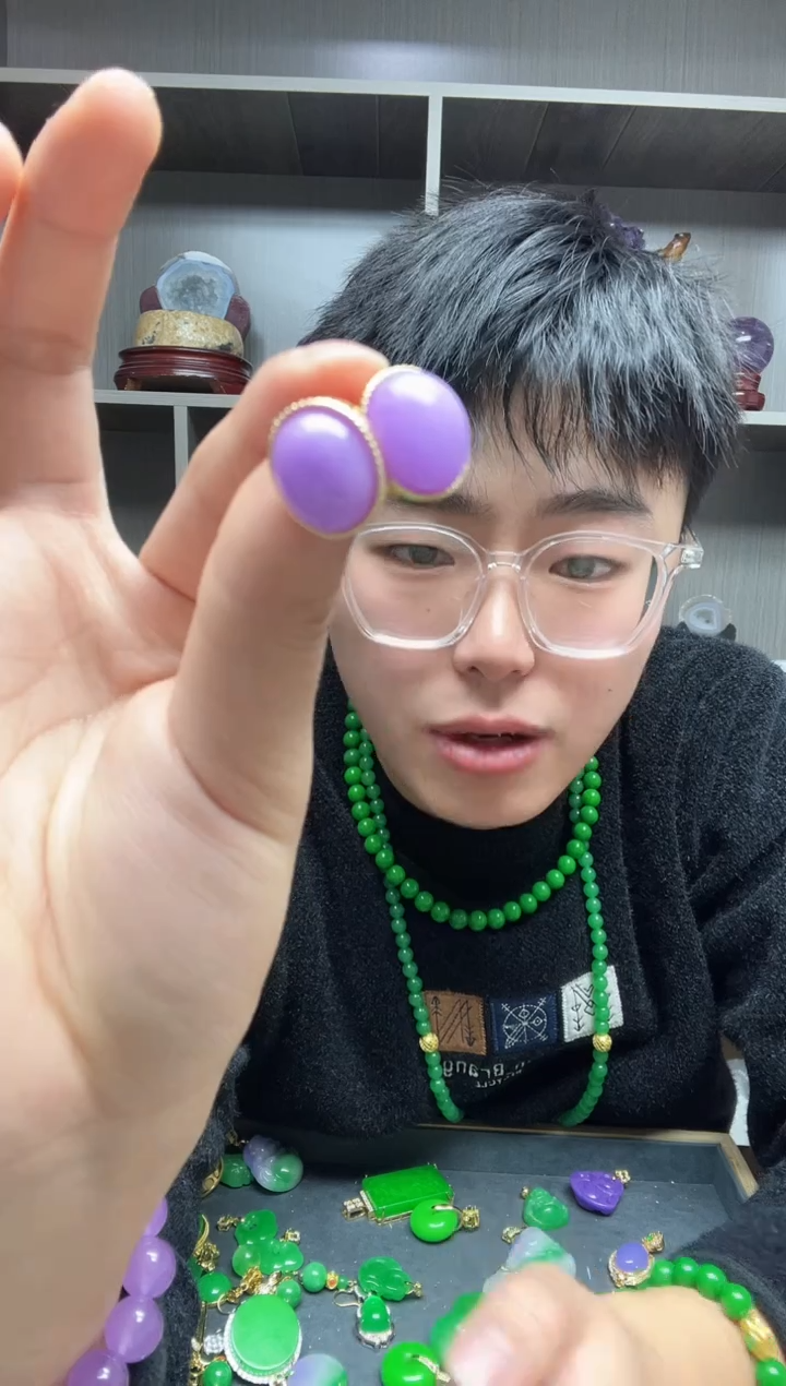 【闪购商品】翡翠耳钉14K金镶嵌耳钉