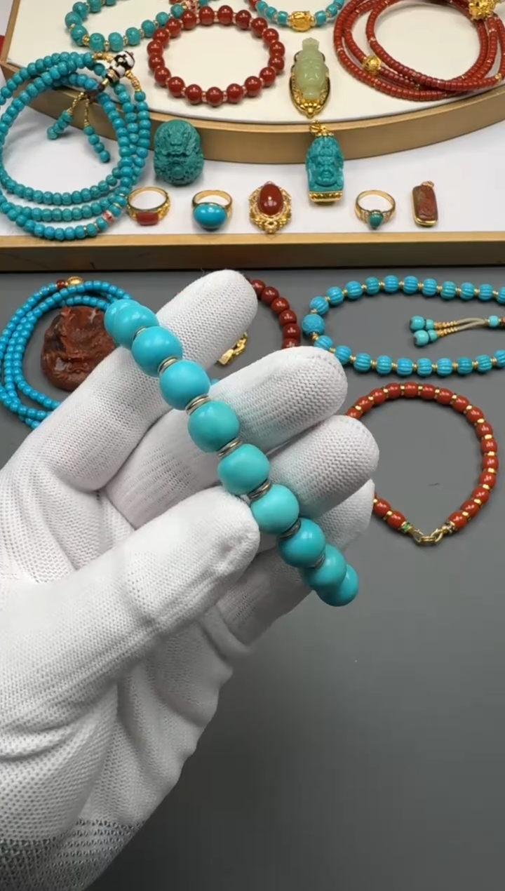 18K金镶嵌绿松石手串椰***~1111