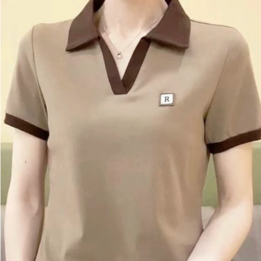 R标夏季新款宽松Polo领遮肉显瘦韩版上衣