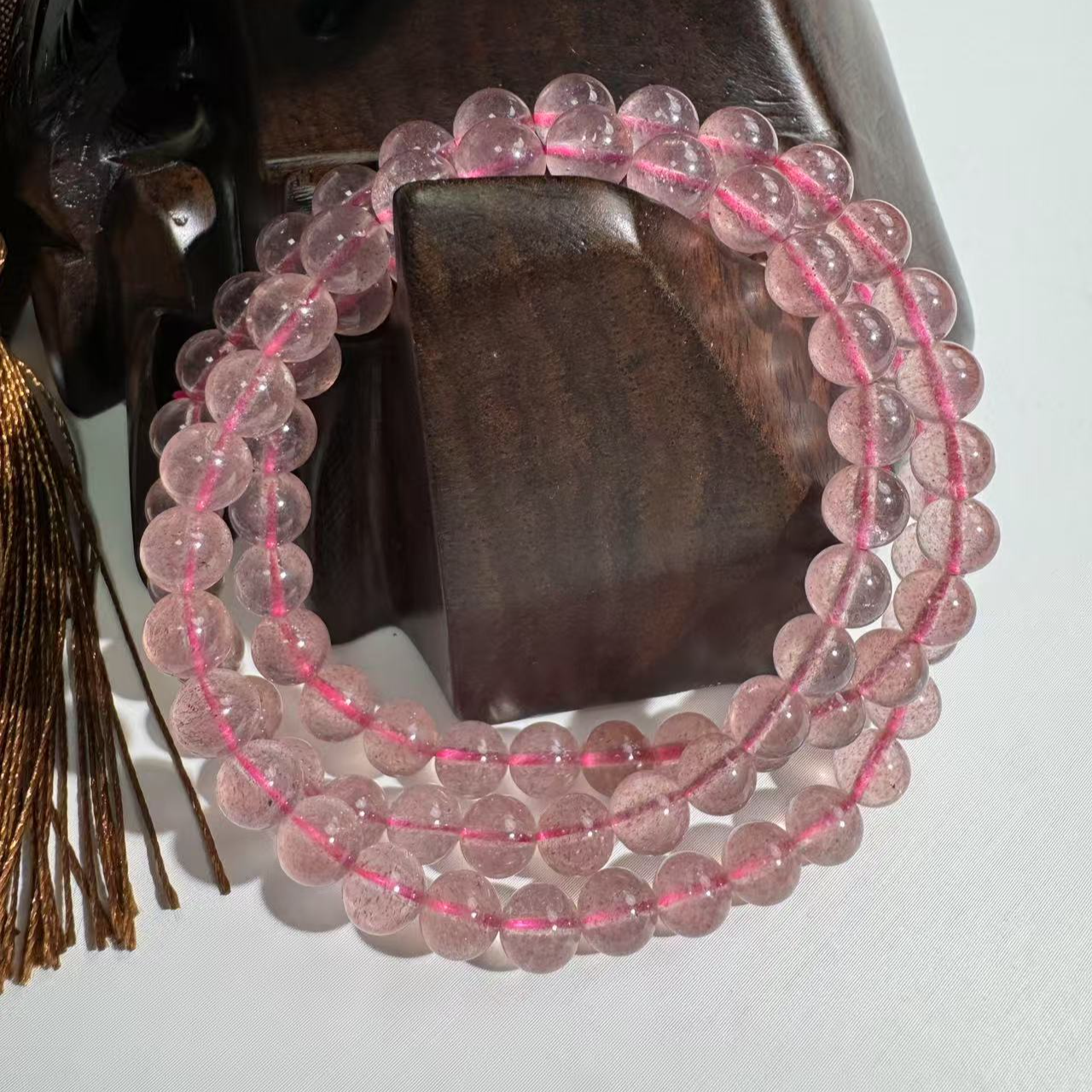 [水晶研究员] 天然 草莓晶多圈手串 Z19 多样性发其一