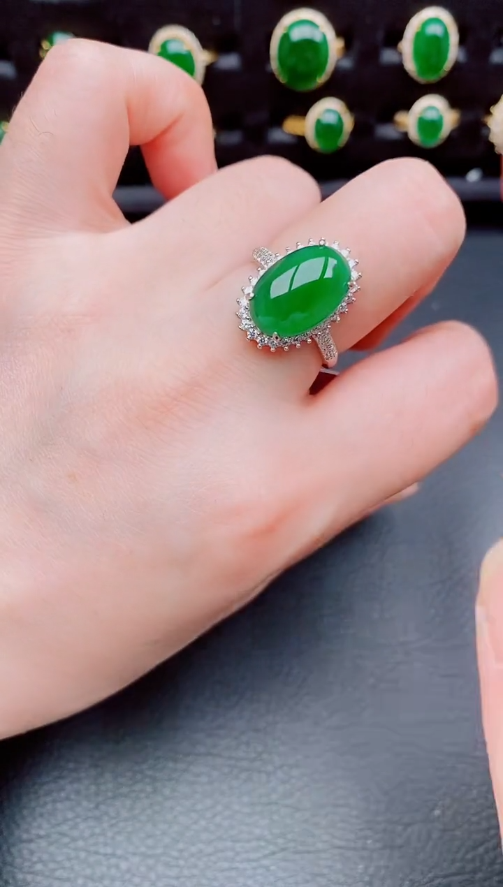 【闪购商品】翡翠戒指银S925镶嵌天然a货翡翠143