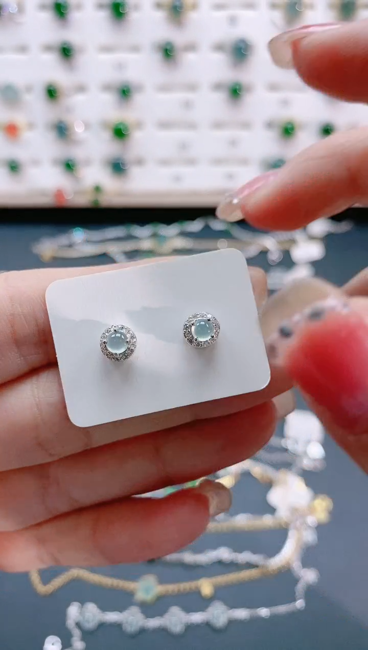 【闪购商品】翡翠耳饰银S925镶嵌天然翡翠