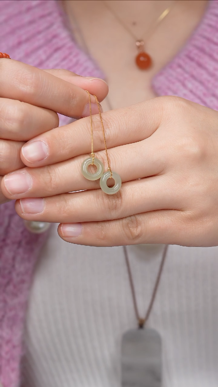 【闪购商品】和田玉耳饰银S925镀金镶嵌耳线款