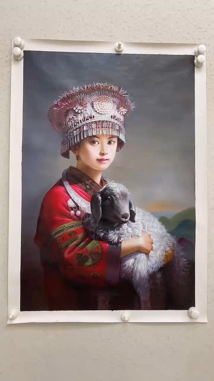 国画油画 麻布 约60-90厘米 苗女