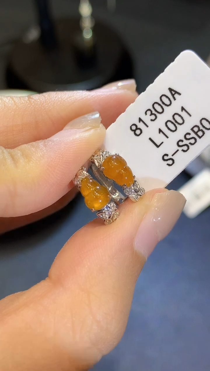 翡翠18K金镶嵌耳饰L1001多样性发其一