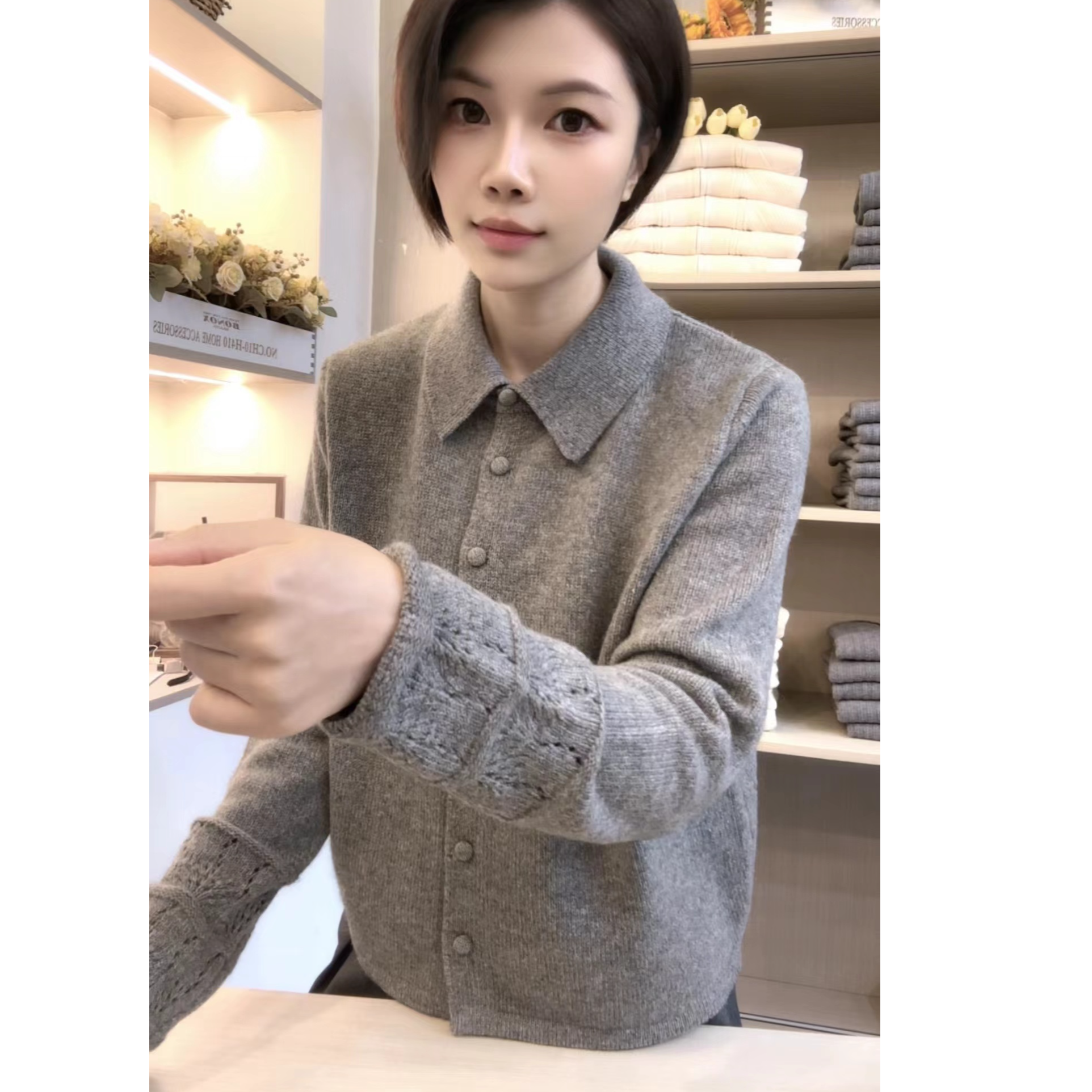 [编码A133妮妮家2025秋冬加厚宽松纯色套头百搭毛衣外套打底衫