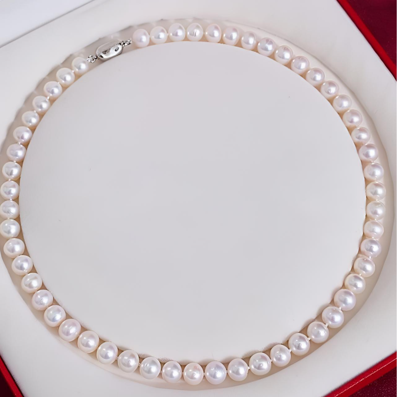 链子925银仿珍珠 S925银元宝扣冷光白满串珍珠项轻奢百搭妈妈