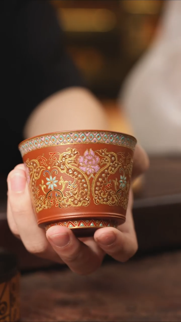 茶壶紫砂珐琅双龙杯
