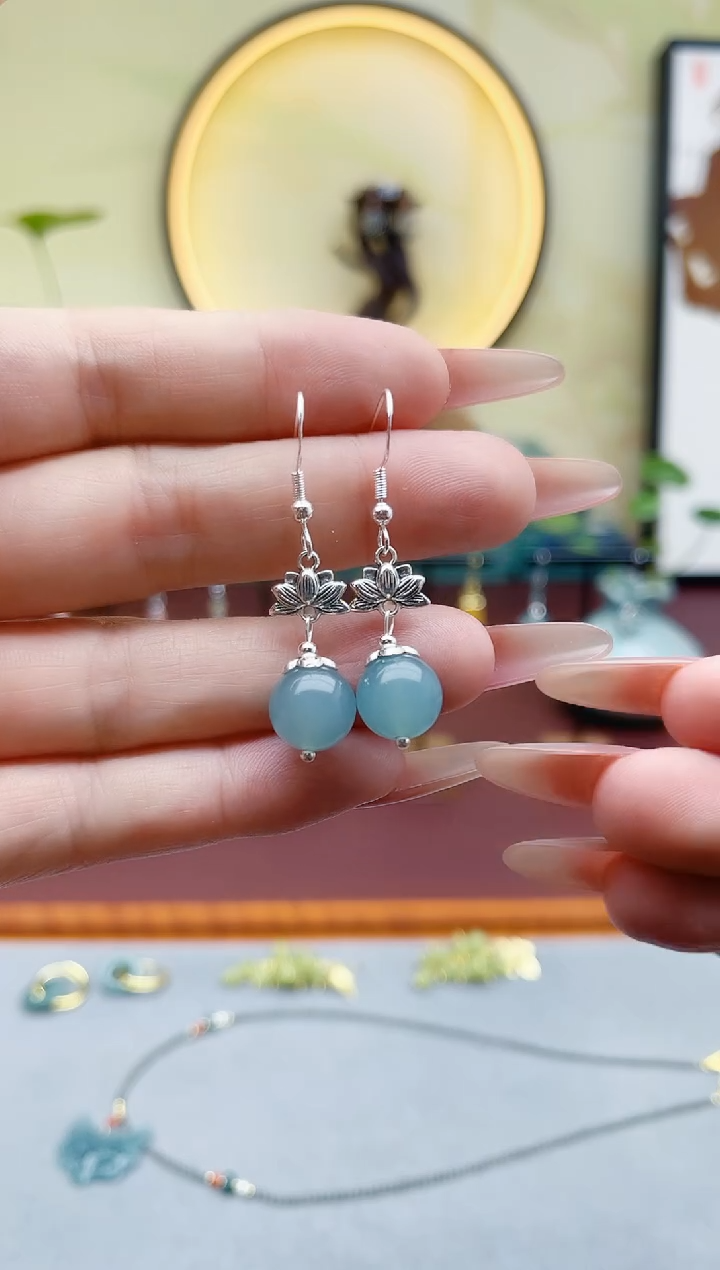 未镶嵌石英质玉（天山翠）耳饰01