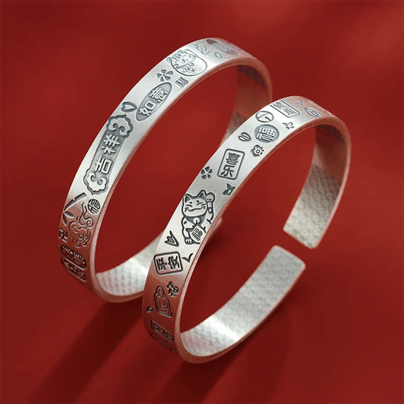 足银手镯 16号链接【招财猫】足银999.9手镯带证书礼盒包装