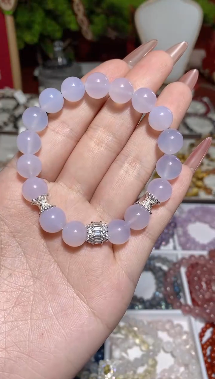 【闪购商品】烟晶手链银S925镶嵌蓝玉髓10mm+