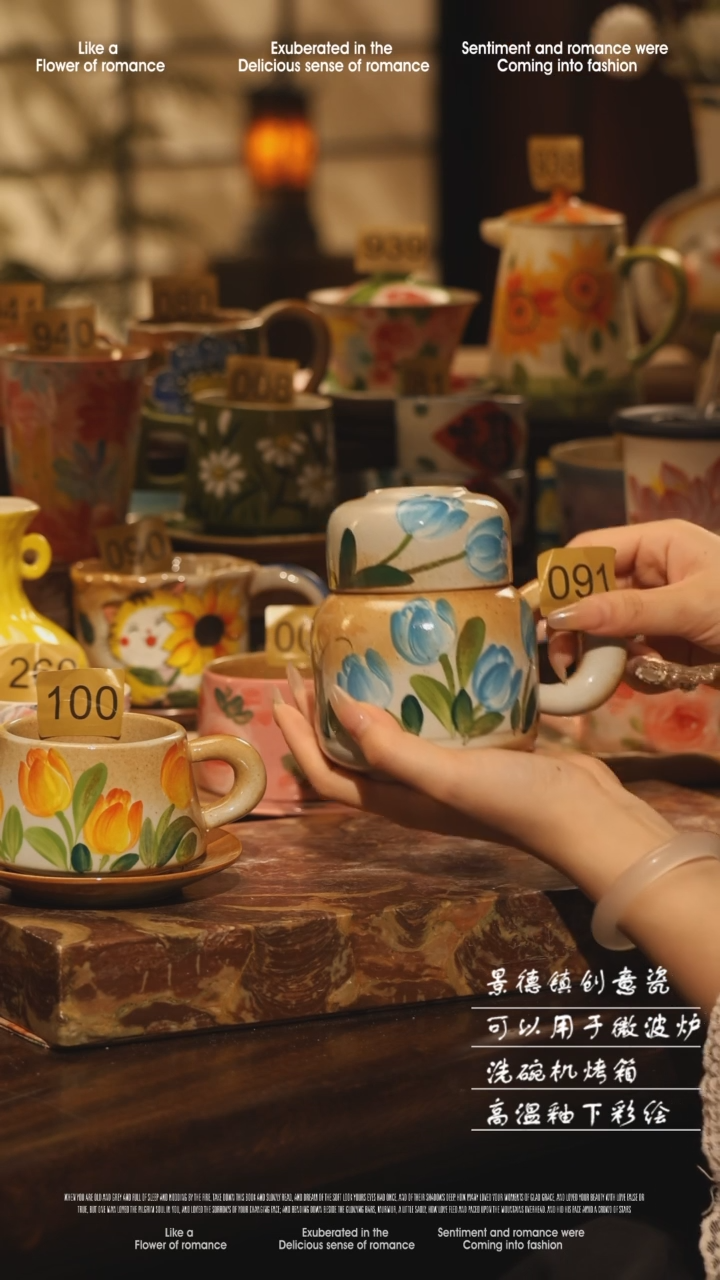 陶瓷091景德镇高温手绘釉下彩设计师款式