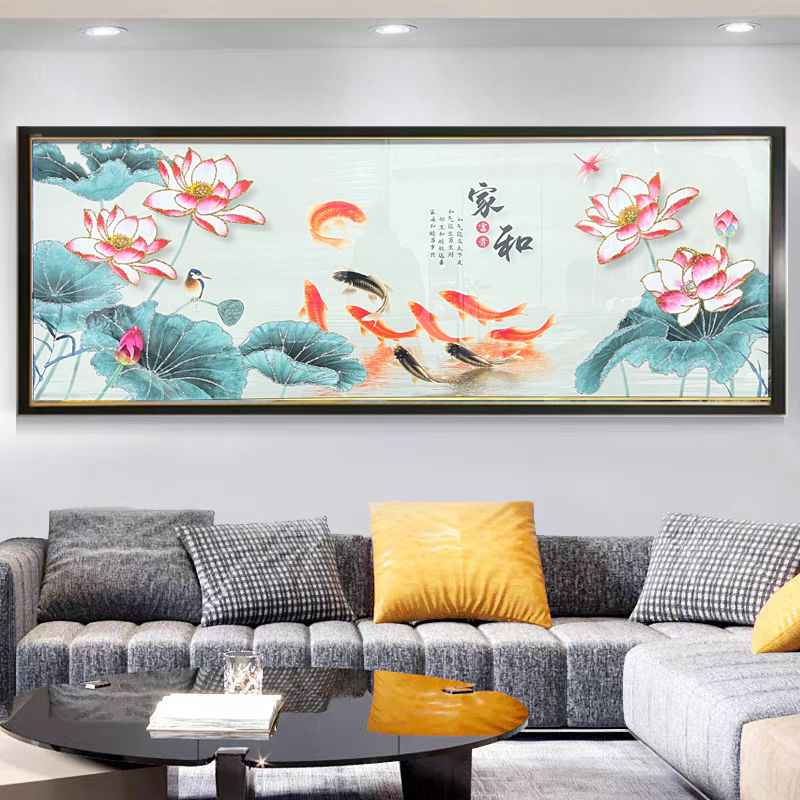 Q94【红运当头】山水客厅轻奢沙发挂画钢化玻璃装裱鎏金画