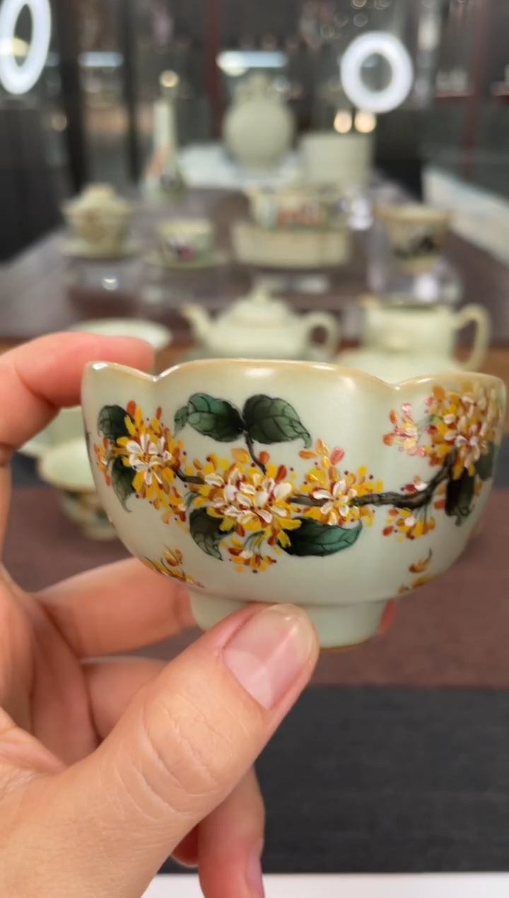 【闪购商品】周泽堂粉青余秀华彩绘 荷华杯 桂花