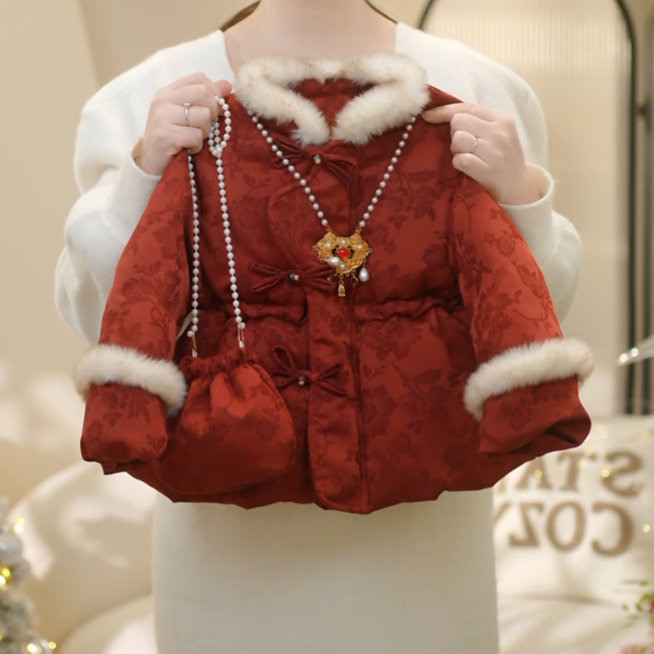 【现货】女童2025冬季新款洋气加绒加厚新中式收腰棉服C22249