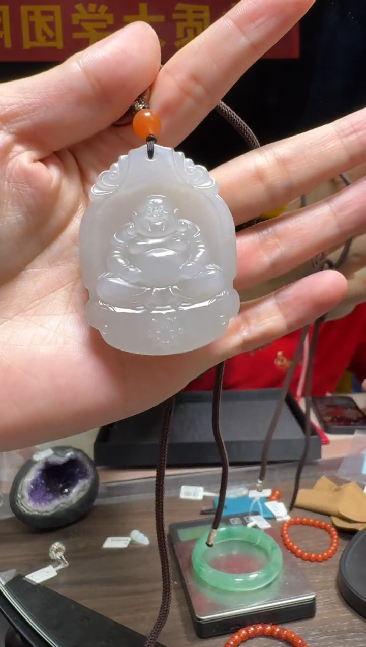 【闪购商品】和田玉吊坠未镶嵌P-烟紫佛牌约39*54mm编绳吊坠