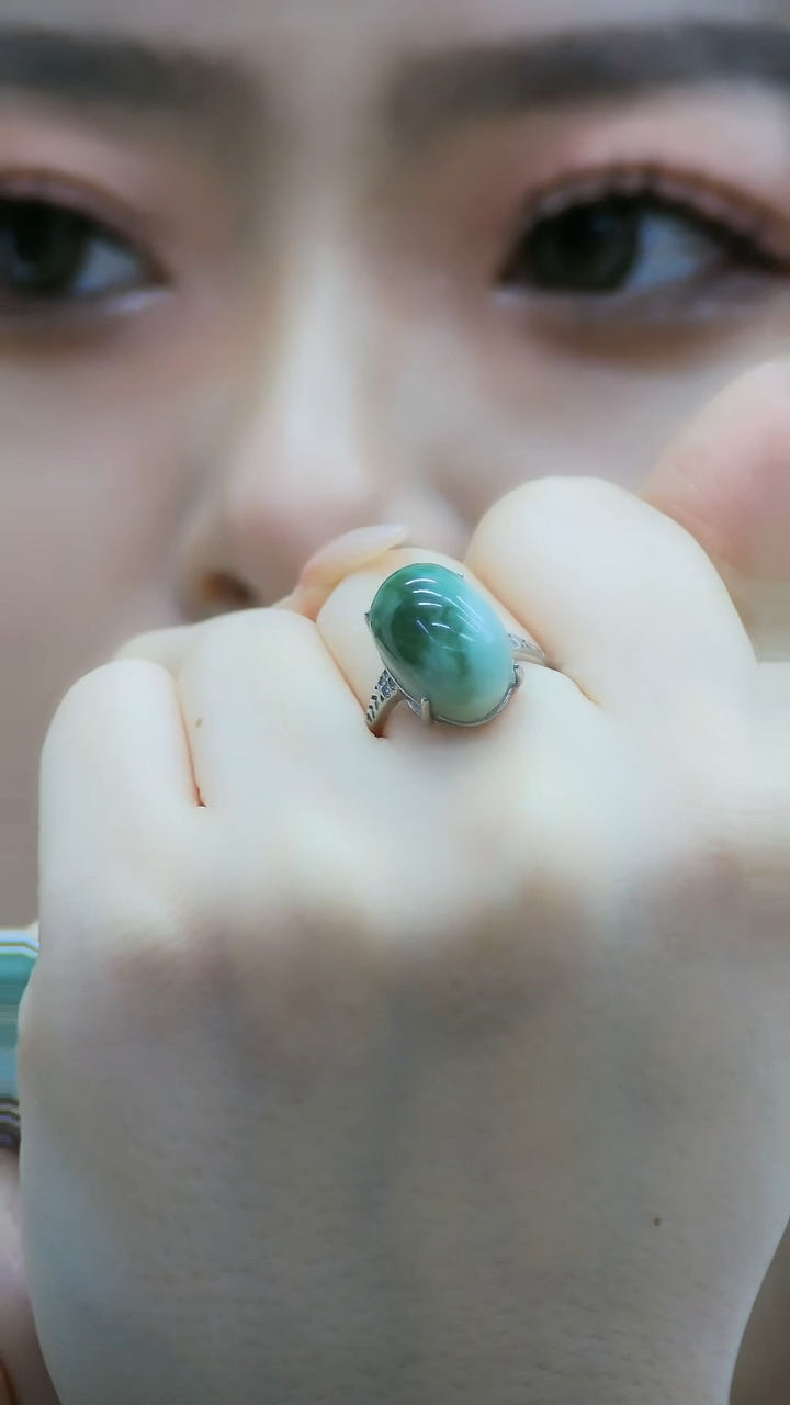 【闪购商品】蛇纹石玉戒指银S925镶嵌戒指