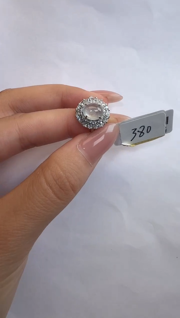 银S925镶嵌戒指翡翠通体925银镶缅甸A货翡翠戒指0296