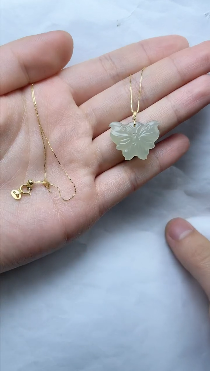 【闪购商品】和田玉18K金镶嵌颈饰06蝴蝶吊坠