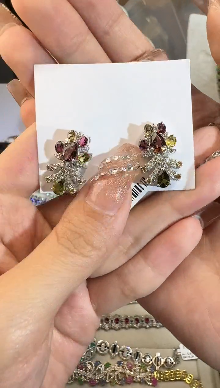 【闪购商品】定制碧玺耳饰银S925镶嵌耳饰