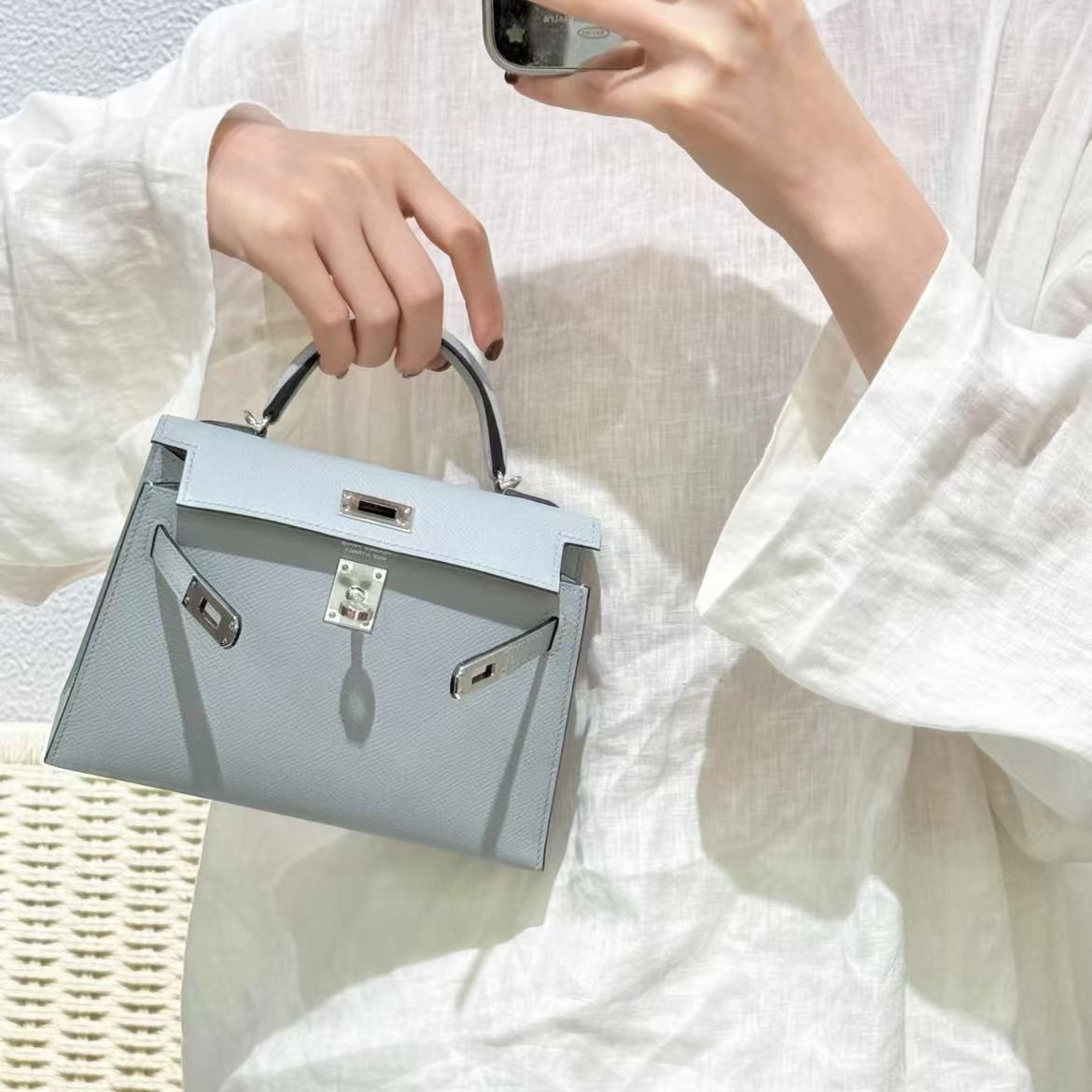 未使用 Hermes/爱马仕 minielly二代冰川蓝银扣E皮 W刻
