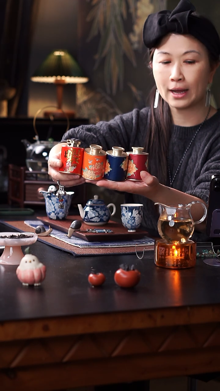四色豆沙茉莉白桃陈皮四拼拼六堡茶