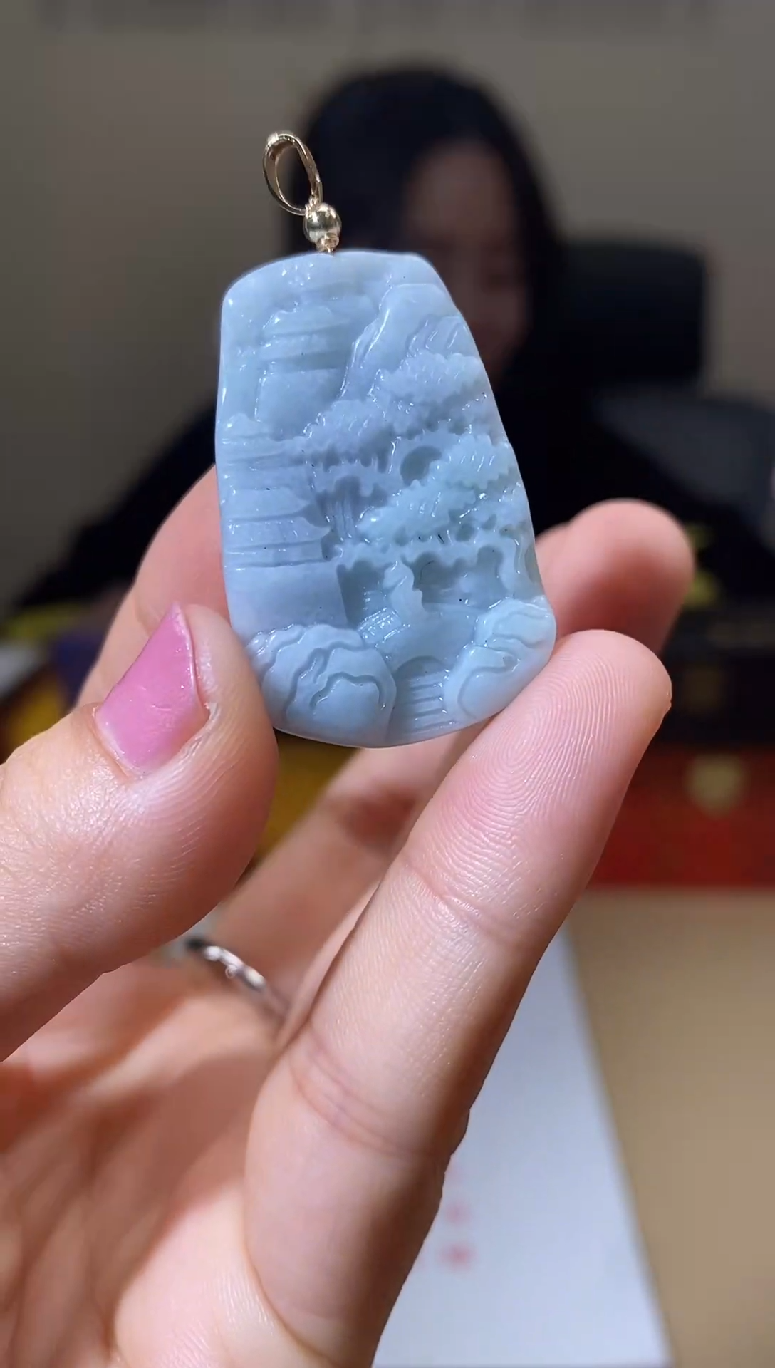 【闪购商品】翡翠颈饰未镶嵌天然A货翡翠山水牌