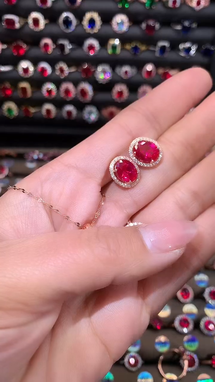 【闪购商品】红宝石耳饰银S925镶嵌810玫瑰金